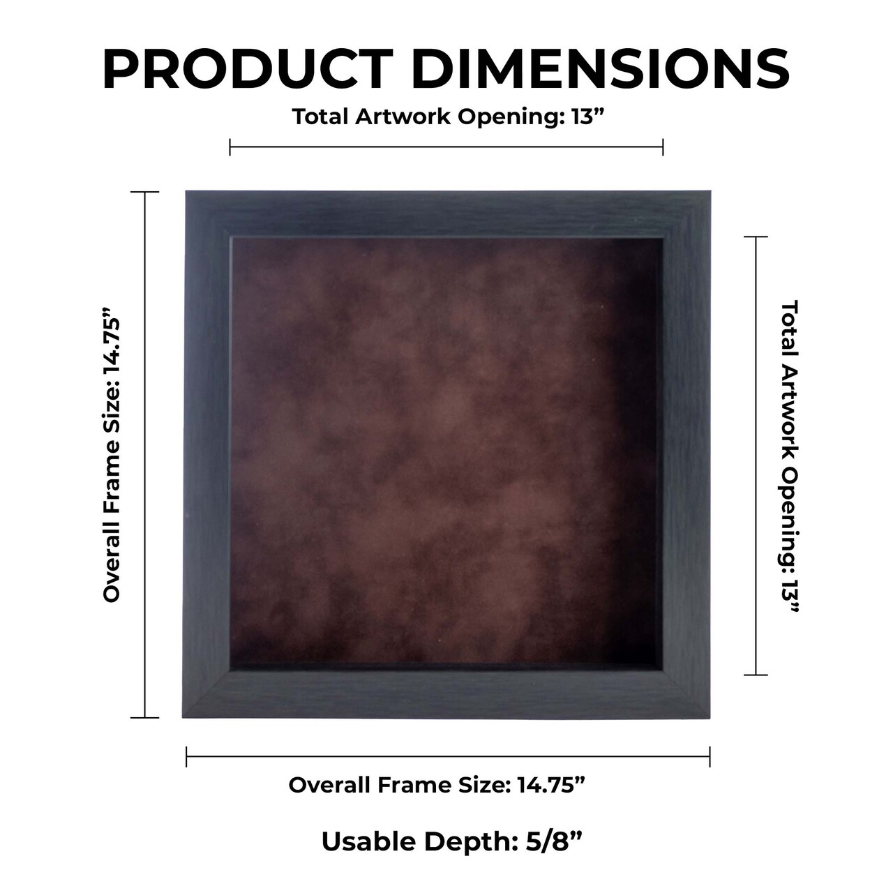 Elegant Charcoal Wood Shadow Box Frame with Acrylic Front - Brown Suede Backing, 30 Sizes